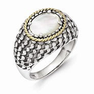 Sterling Silver w/14k Yellow Gold Antiqued MOP Ring