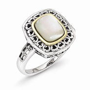 Sterling Silver w/14k Yellow Gold Antiqued MOP Ring