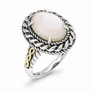 Sterling Silver w/14k Yellow Gold Antiqued MOP Ring