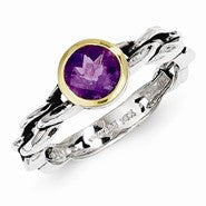 Sterling Silver w/14k Yellow Gold 6mm .79Amethyst Ring