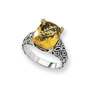 Sterling Silver w/14k Yellow Gold 12x10mm Citrine and Diamond Ring