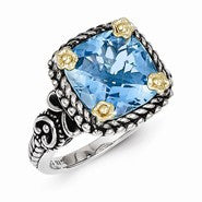 Sterling Silver w/14k Yellow Gold Swiss Blue Topaz Ring