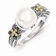 Sterling Silver w/14k Yellow Gold Freshwater Cultured Pearl Ring