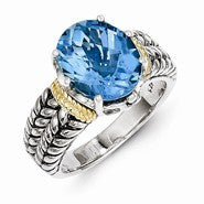 Sterling Silver w/14k Yellow Gold Swiss Blue Topaz Ring