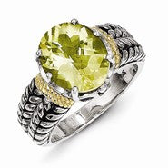 Sterling Silver w/14k Yellow Gold 3.30Lemon Quartz Ring