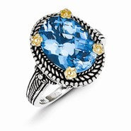 Sterling Silver w/14k Yellow Gold Swiss Blue Topaz Ring