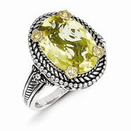 Sterling Silver w/14k Yellow Gold 4.25Lemon Quartz Ring