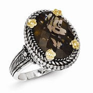 Sterling Silver w/14k Yellow Gold 4.25Smokey Quartz Ring