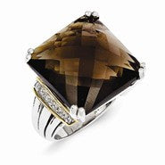 Sterling Silver w/14k Yellow Gold Smokey Quartz & Diamond Ring