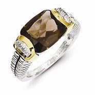 Sterling Silver w/14k Yellow Gold Smokey Quartz & Diamond Ring