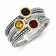 Sterling Silver with Gold-tone Flash GP GA/CI/SQ 3 Stackable Ring