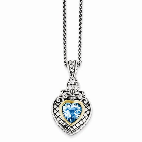 14K Yellow Gold Swiss Blue Topaz Heart Necklace