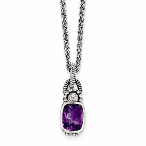 Sterling Silver Amethyst & Diamond Necklace