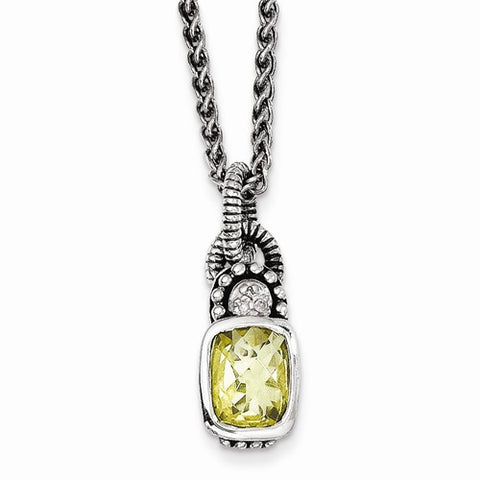 Sterling Silver Lemon Quartz & Diamond Necklace