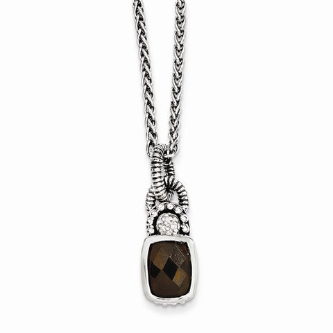 Sterling Silver Smokey Quartz & Diamond Necklace