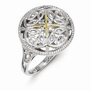 Sterling Silver w/14k Yellow Gold Diamond Vintage Ring