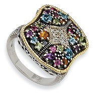 Sterling Silver w/14k Yellow Gold Multi Gemstone & Diamond Ring