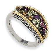 Sterling Silver w/14k Yellow Gold .88Multi Gemstone Ring