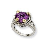 Sterling Silver w/14k Yellow Gold 5.24Amethyst Heart Ring