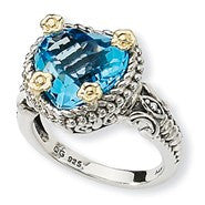 Sterling Silver w/14k Yellow Gold Swiss Blue Topaz Ring