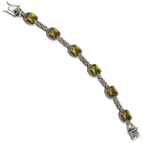 Sterling Silver with 14K Yellow Gold Olive Quartz Bracelet