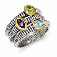 Sterling Silver w/14k Yellow Gold .12AM/.4BT/.4PE 3 Stackable Ring