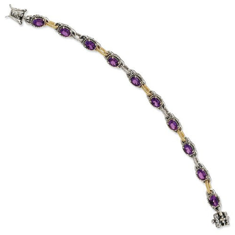 Sterling Silver with 14K Yellow Gold Amethyst Bracelet