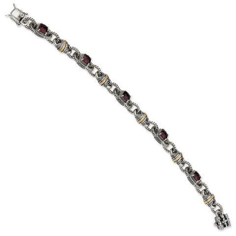 Sterling Silver with 14K Yellow Gold Rhodilite Garnet Bracelet