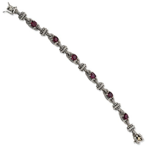 Sterling Silver with 14K Yellow Gold Rhodilite Garnet Bracelet