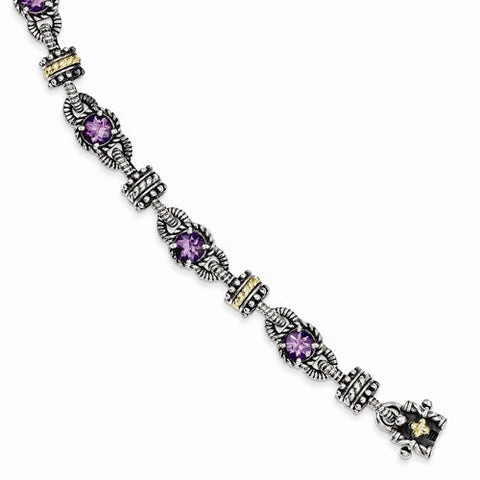 Sterling Silver with 14K Yellow Gold Amethyst Bracelet