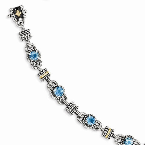 Sterling Silver with 14K Yellow Gold Swiss Blue Topaz Bracelet