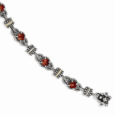 Sterling Silver with 14K Yellow Gold Garnet Bracelet