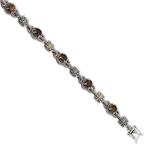 Sterling Silver with 14K Yellow Gold Smokey Quartz Bracelet