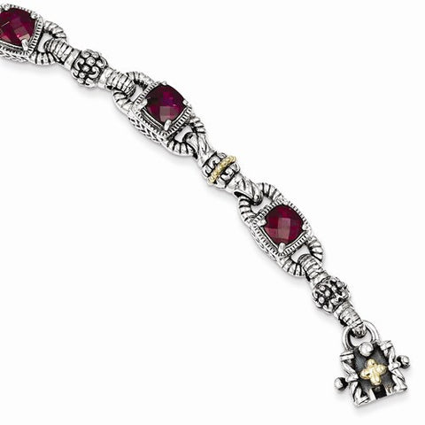 Sterling Silver with 14K Yellow Gold Rhodilite Garnet Bracelet