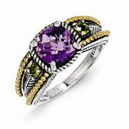 Sterling Silver w/14k Yellow Gold 1.85 Amethyst and Peridot Ring