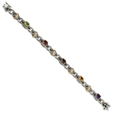 Sterling Silver with 14K Yellow Gold Multi Gemstone Bracelet