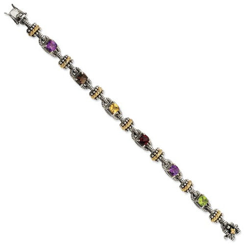 Sterling Silver with 14K Yellow Gold Multi Gemstone Bracelet