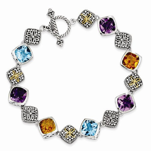 Sterling Silver with 14K Yellow Gold Multi Gemstone Bracelet