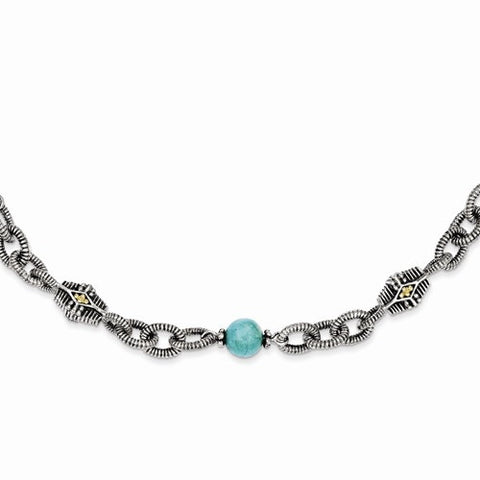 14K Yellow Gold Reconstructed Turquoise Necklace