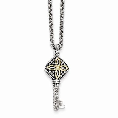 14K Yellow Gold Diamond Key Necklace