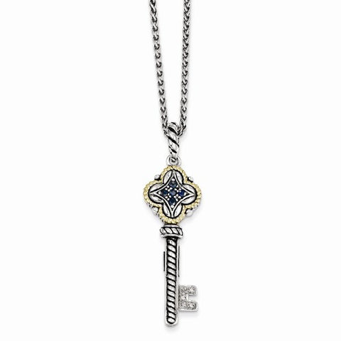 14K Yellow Gold Sapphire & Diamond Key Necklace