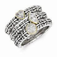 Sterling Silver w/14k Yellow Gold Diamond 3 Stackable Ring