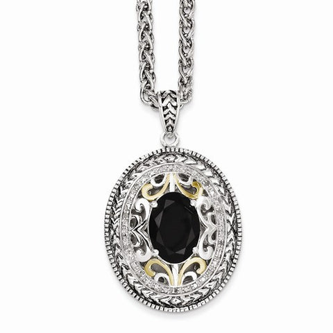 14K Yellow Gold Onyx Diamond Necklace