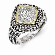 Sterling Silver w/14k Yellow Gold Diamond Ring