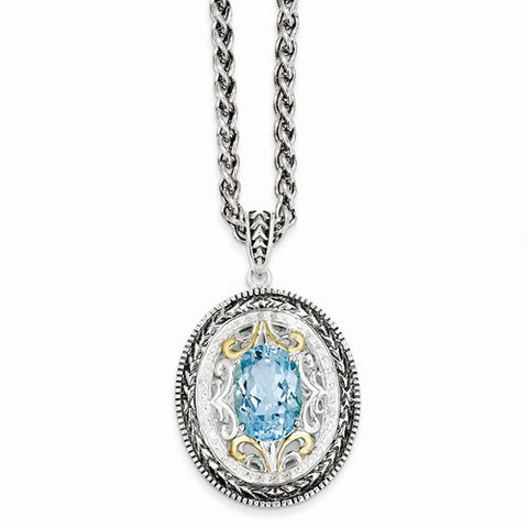 14K Yellow Gold Swiss Blue Topaz & Diamond Necklace