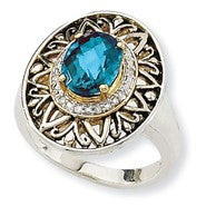 Sterling Silver w/14k Yellow Gold wiss Sky Blue Topaz Diamond Ring