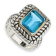 Sterling Silver w/14k Yellow Gold 9.93Swiss Blue Topaz Ring