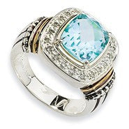 Sterling Silver w/14k Yellow Gold Sky Blue Topaz & Diamond Ring