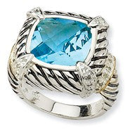 Sterling Silver w/14k Yellow Gold 10.40Sky Blue Topaz & Diamond Ring