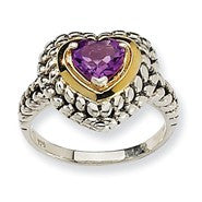 Sterling Silver w/14k Yellow Gold 1.01Amethyst Heart Ring